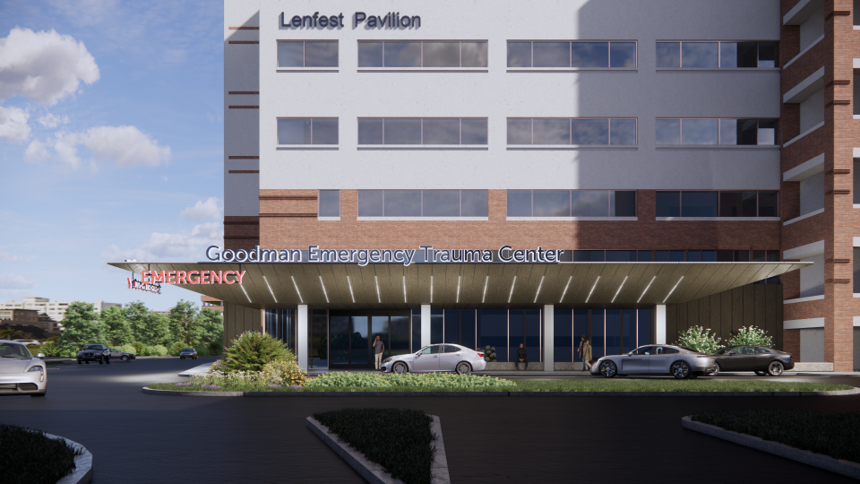This image shows a rendering of the upcoming improvements to the newly named Goodman Emergency Trauma Center at Jefferson Abington Hospital.