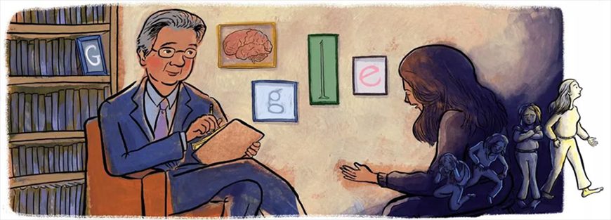 This Google doodle by artist Jarret Krosoczka depicts Dr. Kleber with a patient