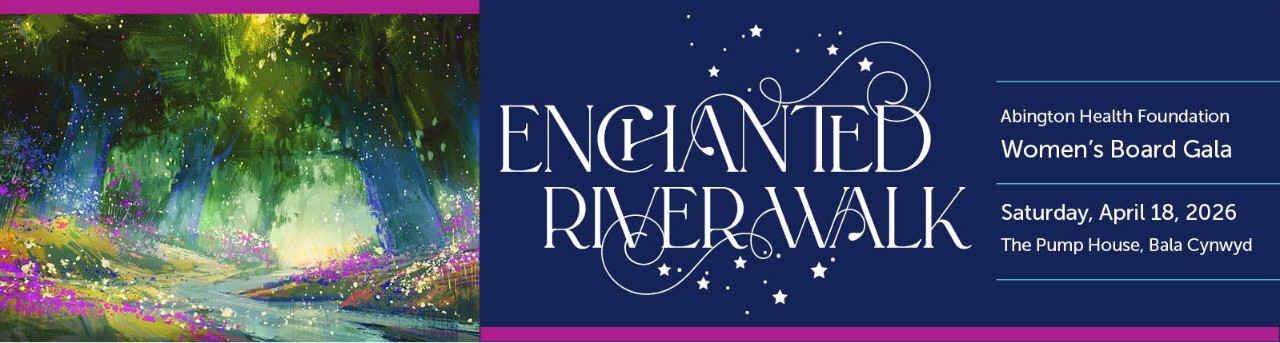 This image shows a hero graphic with a colorful enchanted painting to the left, the words Enchanted Riverwalk in the center, and gala details to the right.