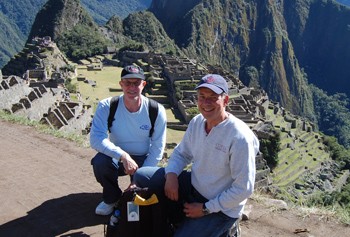 Mark Zwanger, MD, and Malcolm Kram, DVM, in front of Machu Picchu