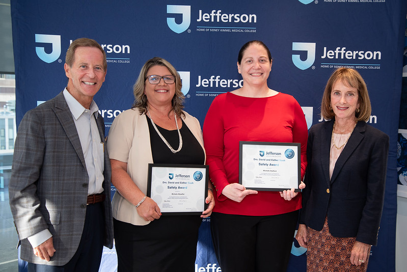 This image shows • Michele Sheaffer, RPh, Assistant Director of Pharmacy, Jefferson Abington, and Michelle Stafford, Assistant Director of Pharmacy, Jefferson Lansdale, accepting the Nash Safety Prize.