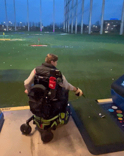 This image shows Pat Hoey's golf swing at the GAP Adaptive golf clinic with Jefferson Moss-Magee.