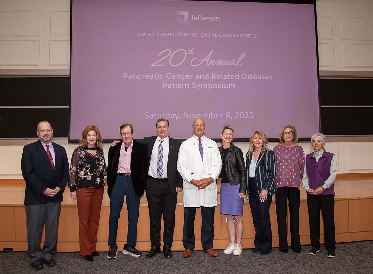 This image shows a group of patient speakers with Dr. Charles J. Yeo at the 2025 PanCan Symposium.
