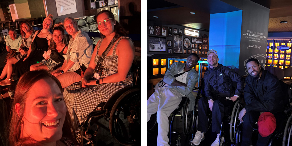 This image shows two groups participating in events by the Jefferson Moss-Magee Rehabilitation Spinal Cord Injury Activity Group.