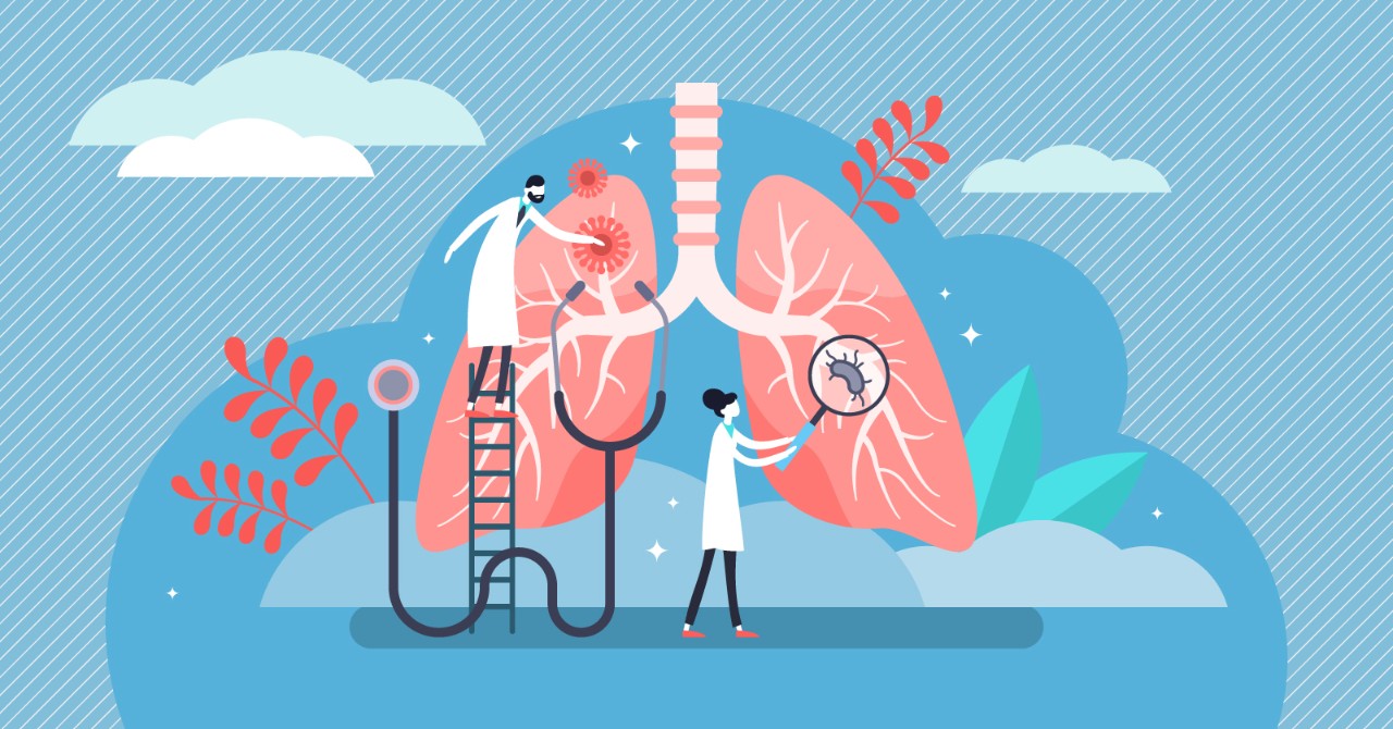 Illustration of doctors inspecting lungs