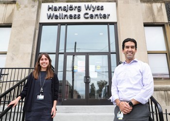 Marc Altshuler and Jessica Deffler in front of the Wyss Center